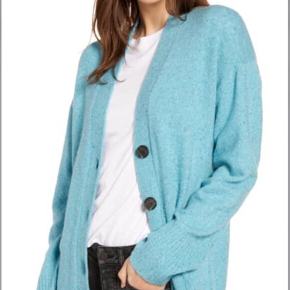 SOMETHING NAVY V-neck Cardigan Teal Sicily Combo Size Small - Picture 1 of 7